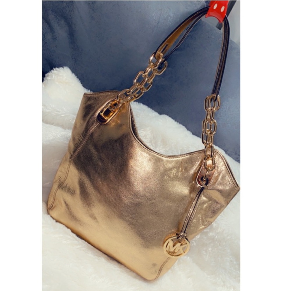 Michael Kors gold handbag with gold chain